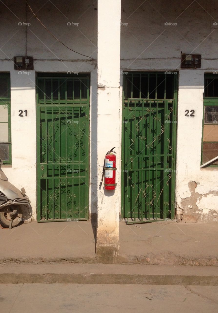 Doors to dwellings in a poor district in China