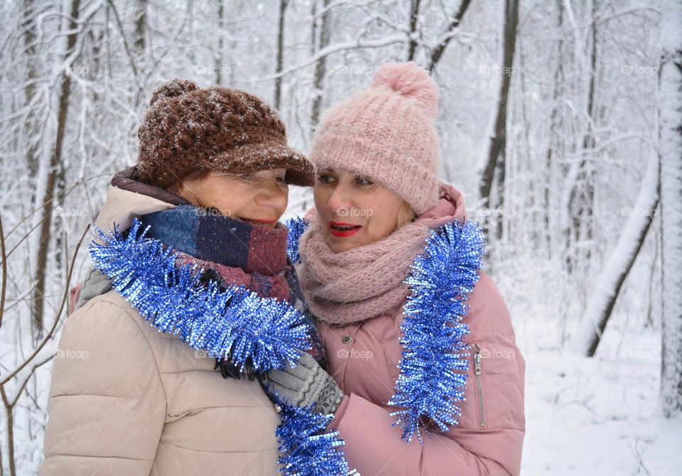 woman friends outdoor winter holiday