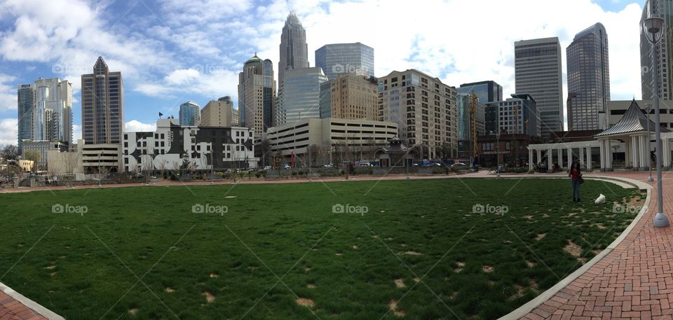 Queen City. Just a simple panoramic of downtown Charlotte, NC. Took this photo while shopping for prom dresses with friends. 