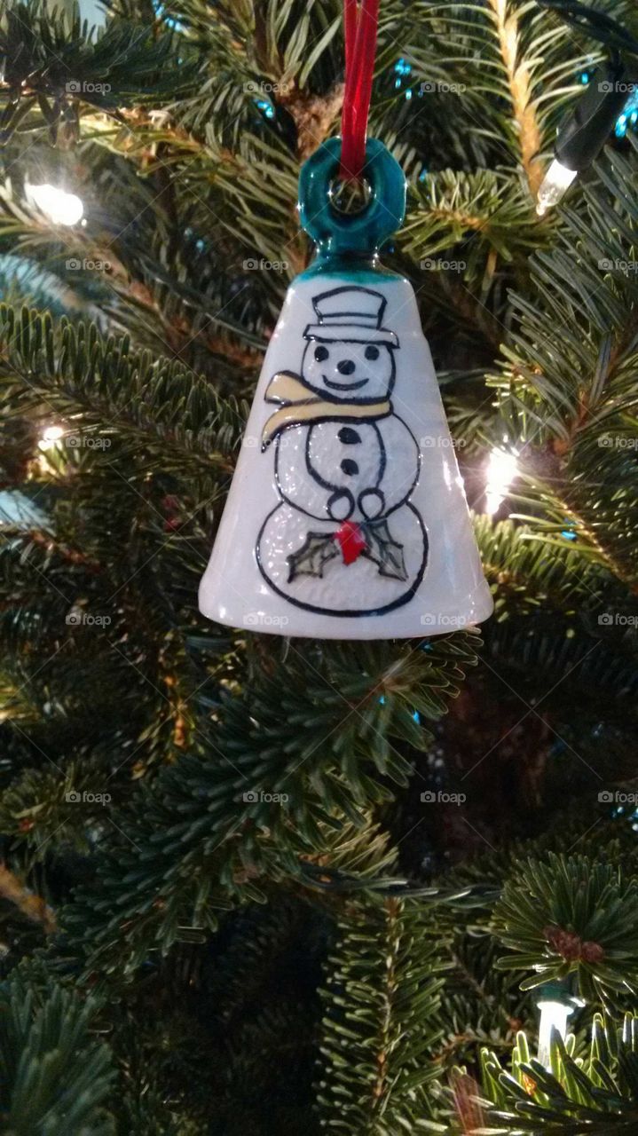 Ceramic Christmas Tree Snowman Ornament
