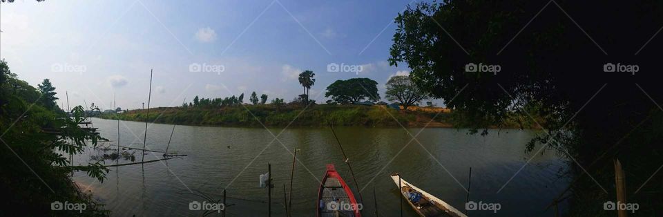 Back of my Grandpa's House in Ubonratchatani in Thailand with Moon-Noi River that people lives with traditional style like fishman village.