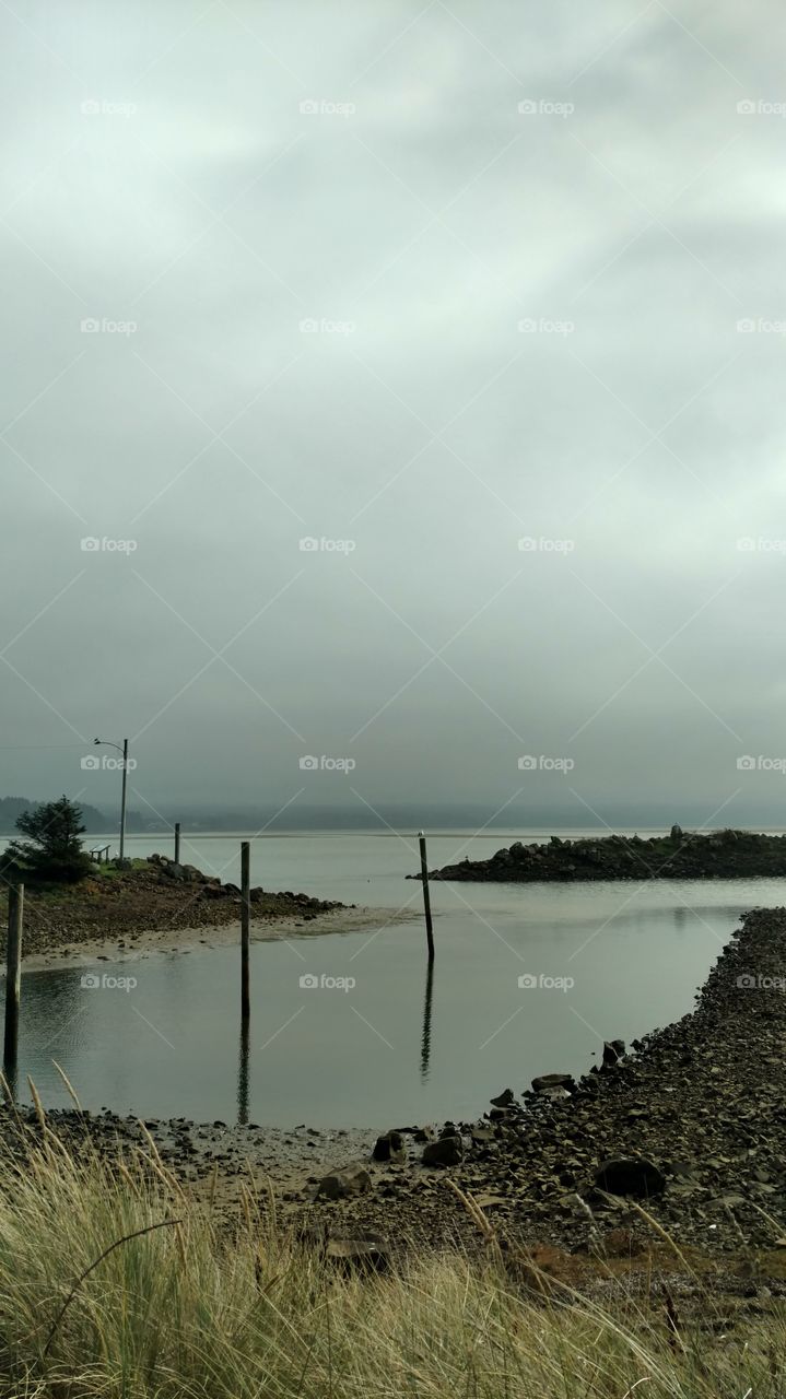 Cloudy, foggy, bay view