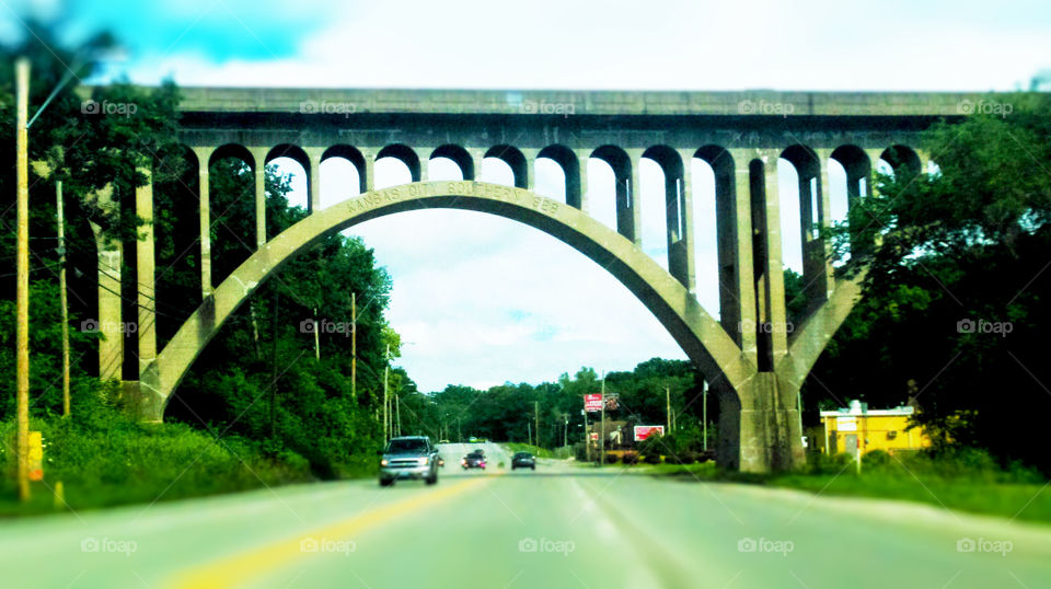 Bridge Over Volker, Kansas City. This neat bridge stands over Volker Blvd./Swope Parkway in Kansas City. I created a vintage style image like those you might see in a '70's magazine.