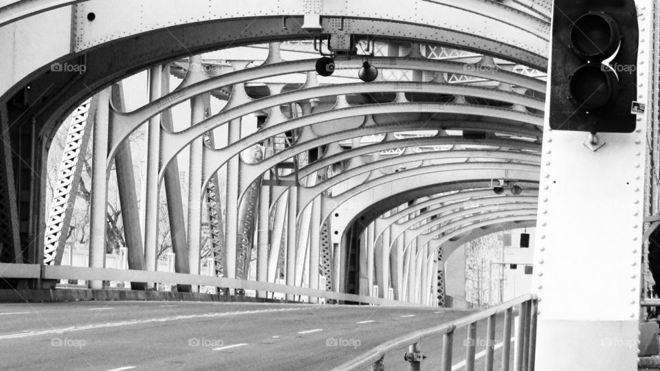black and white Sacramento bridge