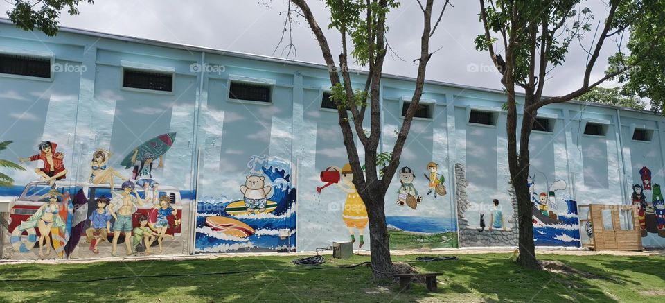 Colorful graffiti on the walls of the Taiwan Cultural and Creative Park.