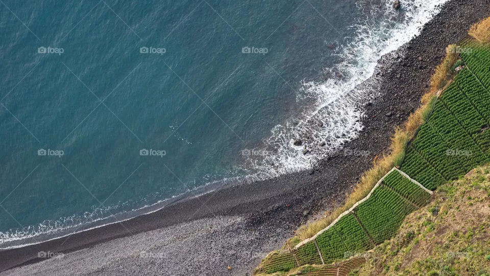Madeira landscape, ocean from above 