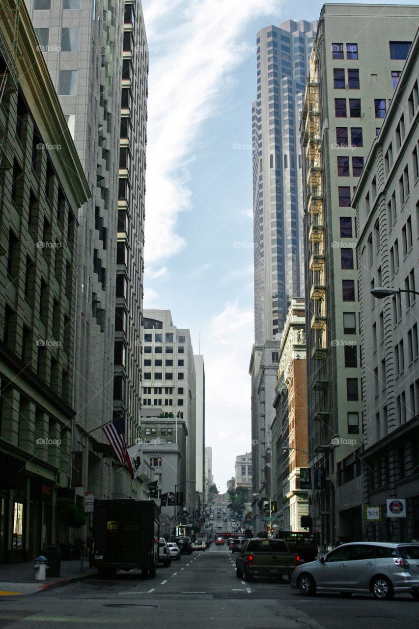 Street with skyscrapers 