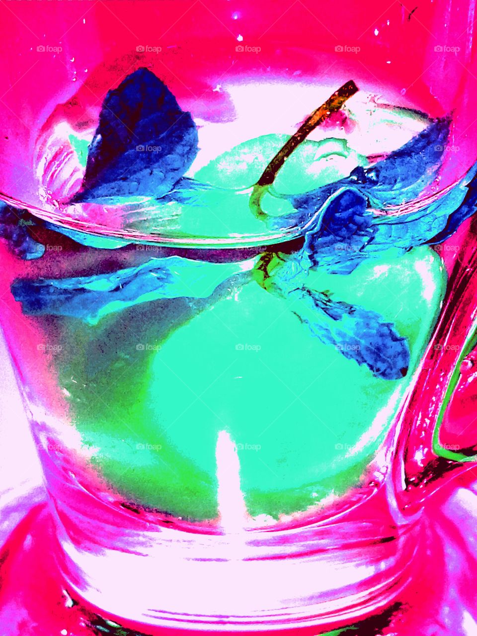 mint leaf, lemon, glass, Watterson, colour,