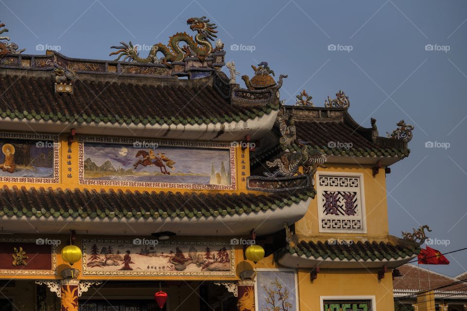 roof details of buddhist temple in Hoi An Vietnam, UNESCO world heritage