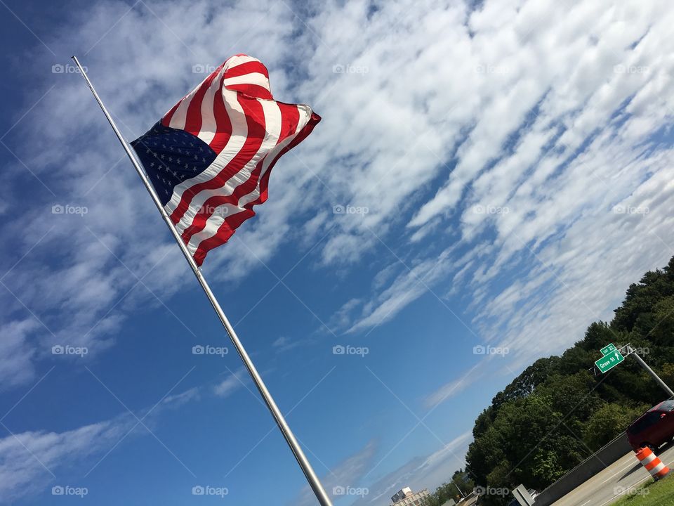 American flag flying in the sky