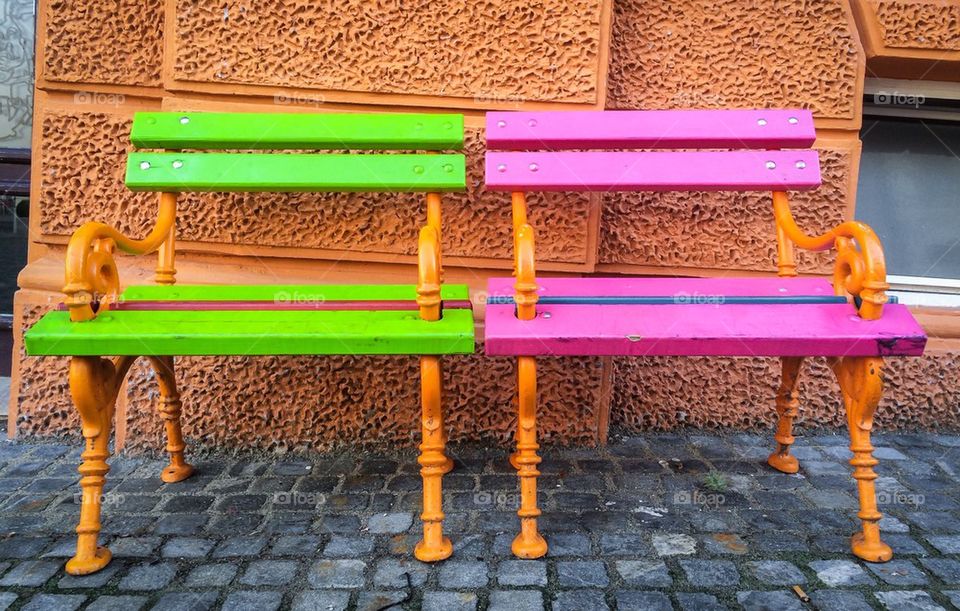 Colourful benches