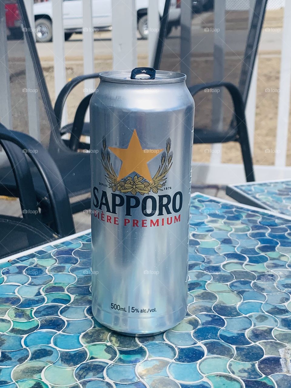 Having beer on the patio 