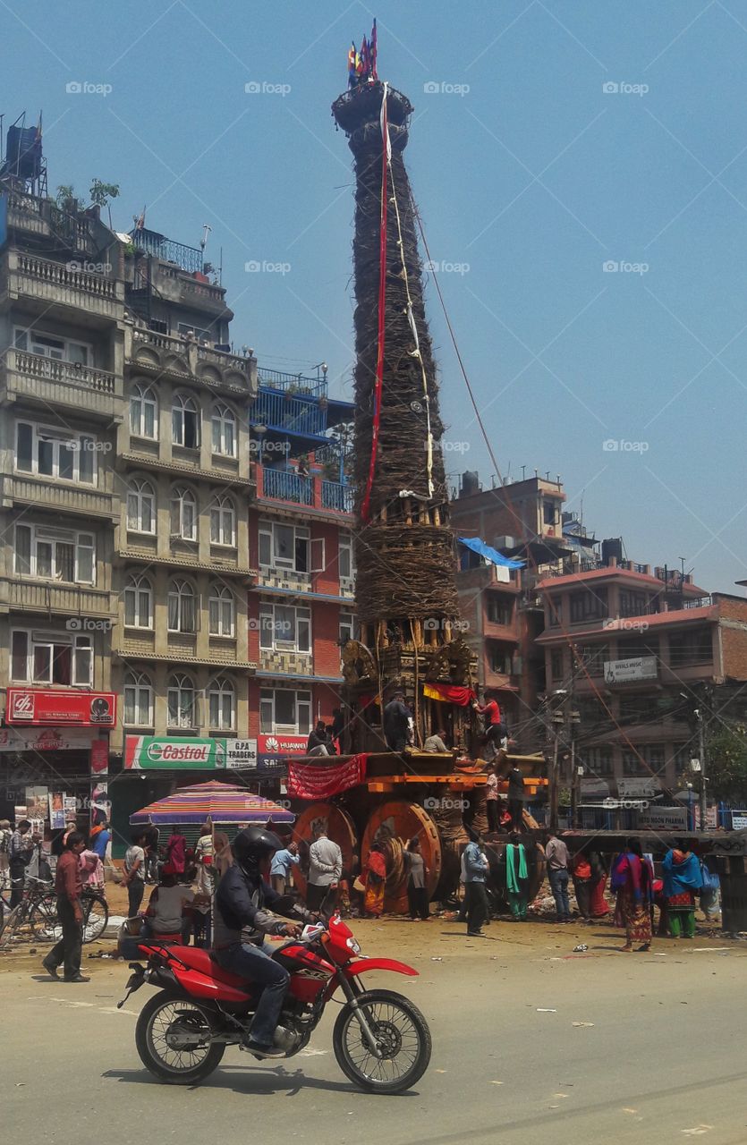 Preparation for Nepali festival (Rato Machhindranath Jatra)