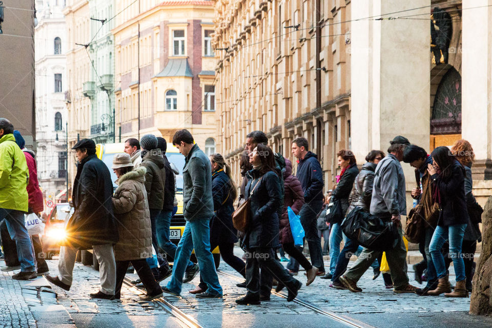 People crossing at the crosswalk 