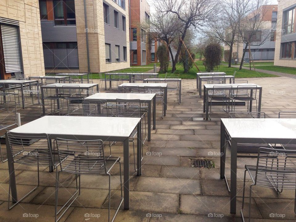 Outdoor tables after rain