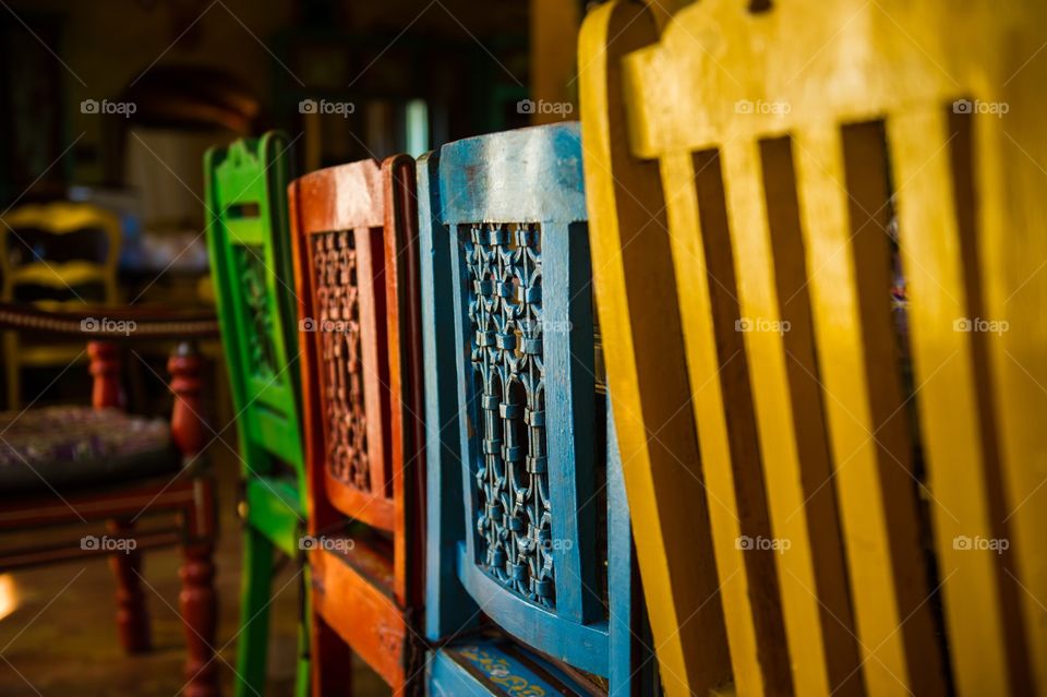 Colorful chairs in a row