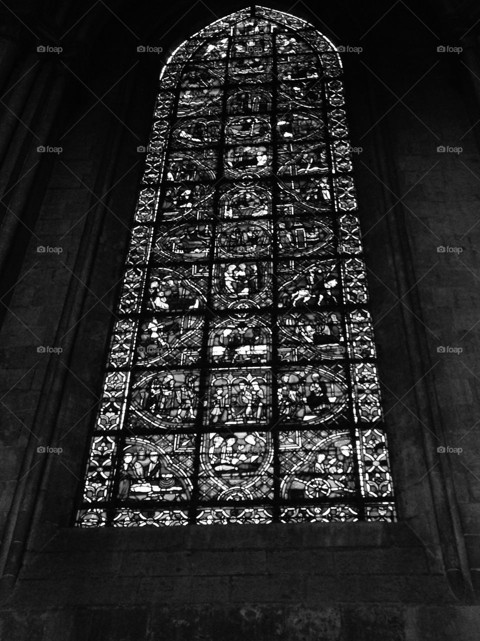 Stained glass in black and white 
