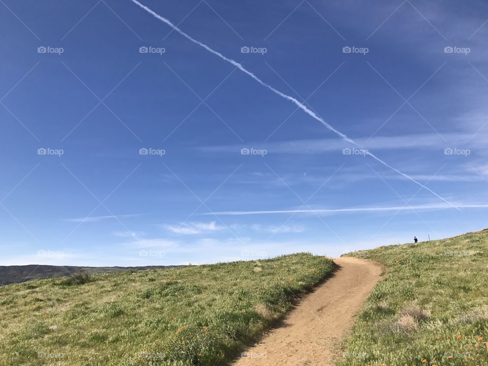 Trail, grass and beautiful blue sky