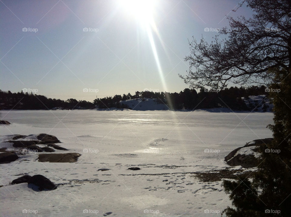 Sunny and cold morning in Stockholm archipelago.