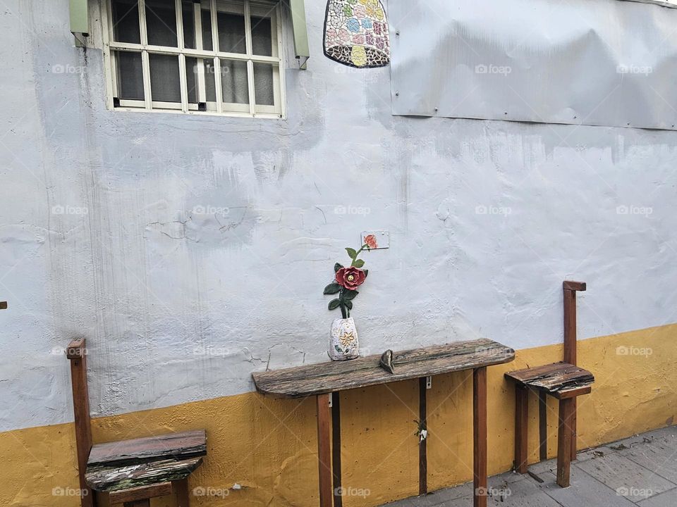 One table and two chairs