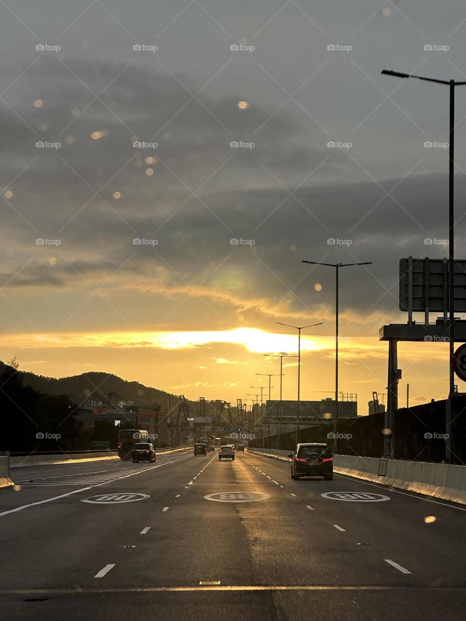 Sunset view on Hong Kong Highway