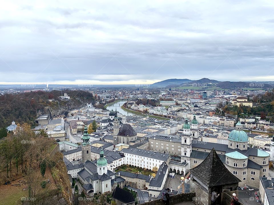 View of Salzburg from the castle on a clear day.
