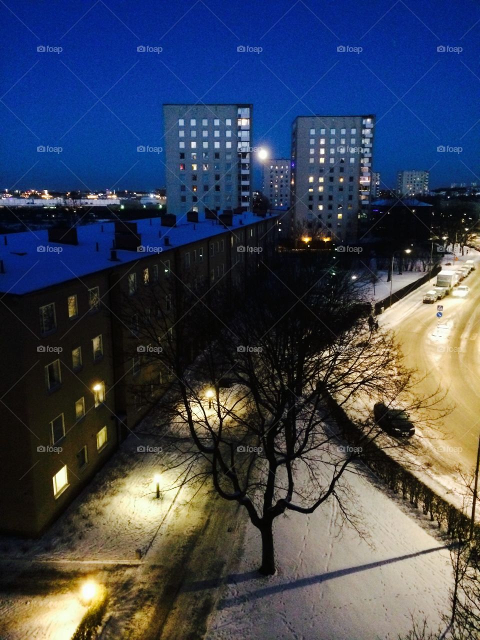 Winter, Årsta, Sweden, night, cold, snow, house, roffs, 