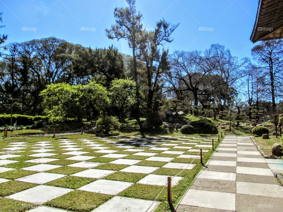 chess patern in japanese garden