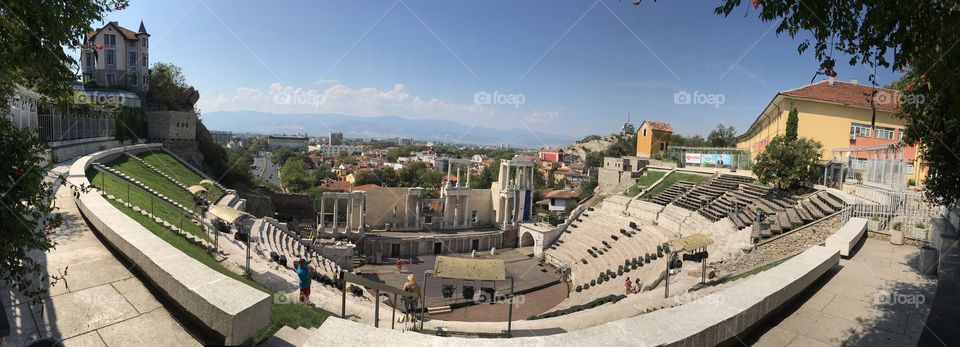 Plovdiv panorama of ancient Rome theater 