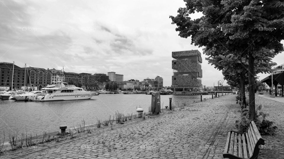 Harbor with museum MAS in Antwerp