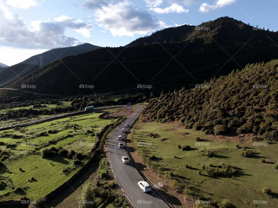 The Road around mountain to Tibet China