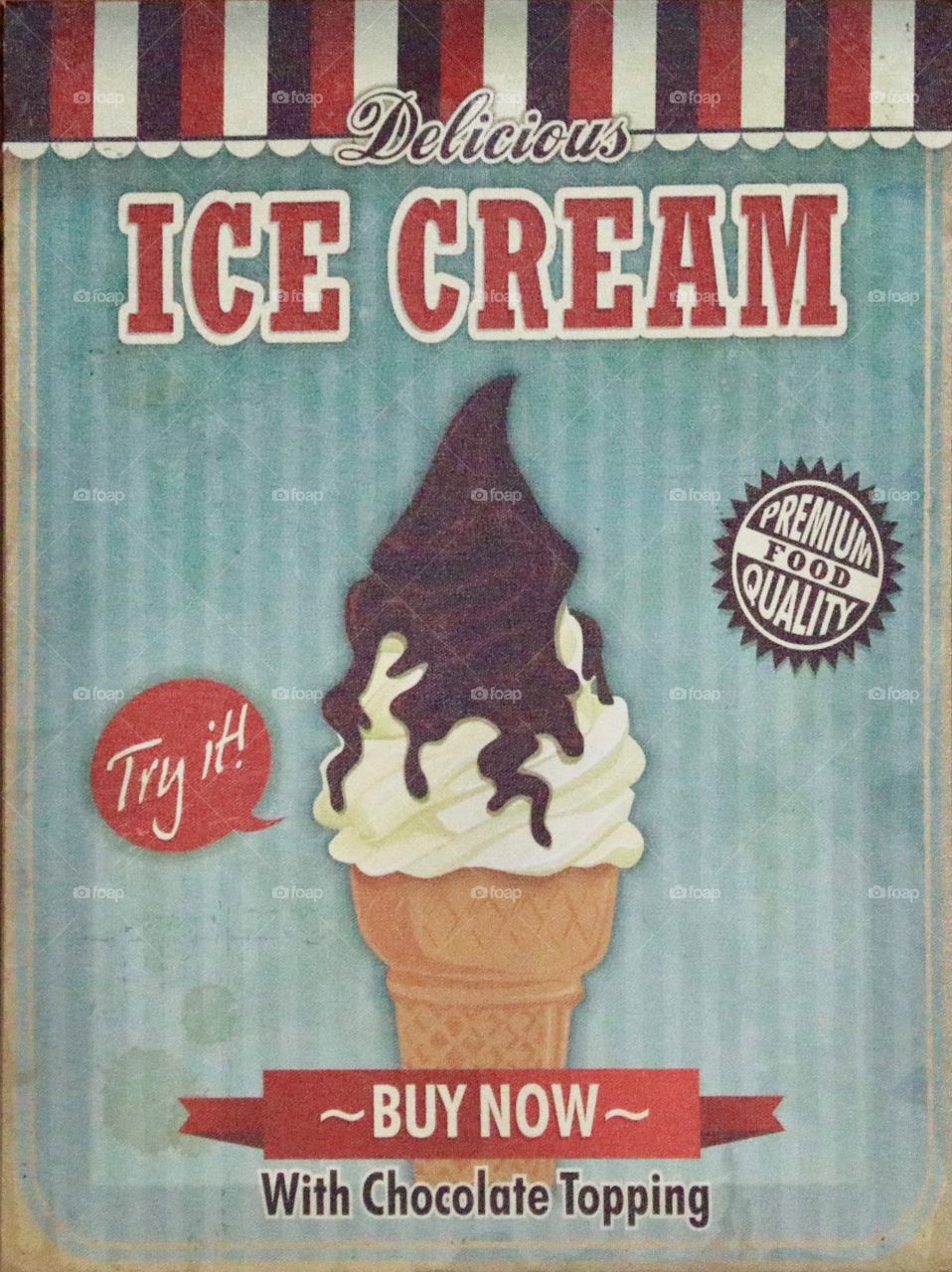 Old fashioned vintage retro ice cream cone advertisement sign 