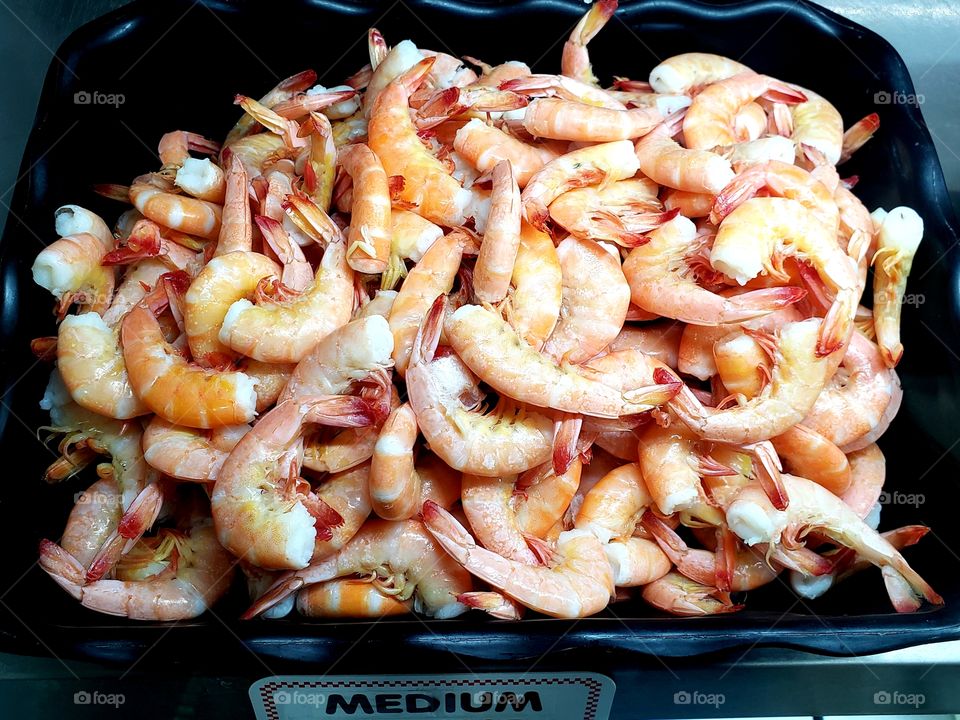Pile of raw shrimp