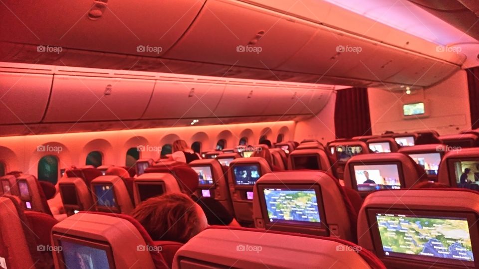 The cabin of the Boeing 787 Dreamliner