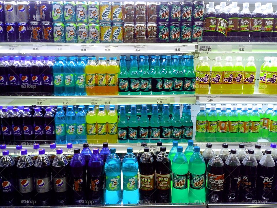 soda and bottled softdrinks sold in a grocery