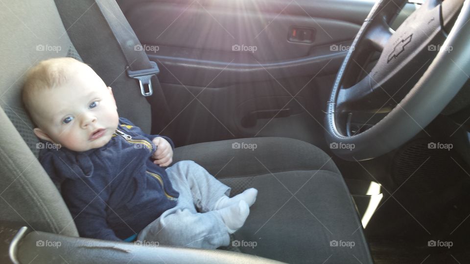 My son taking his first drive in the chevy.