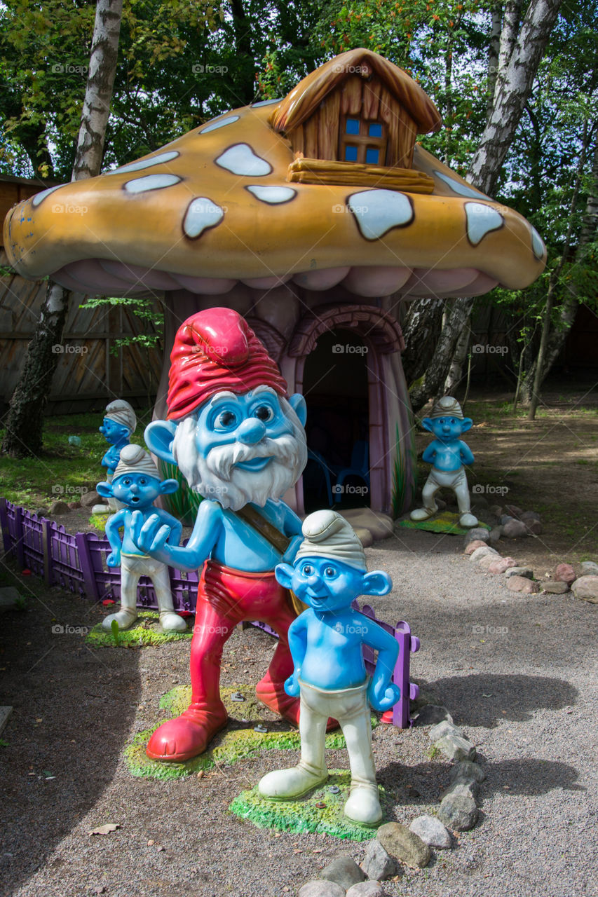 Smurfs figures at theme park in Halmstad in Sweden.