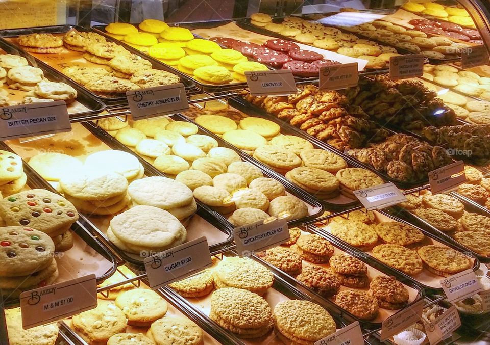 Cookies in a bakery window