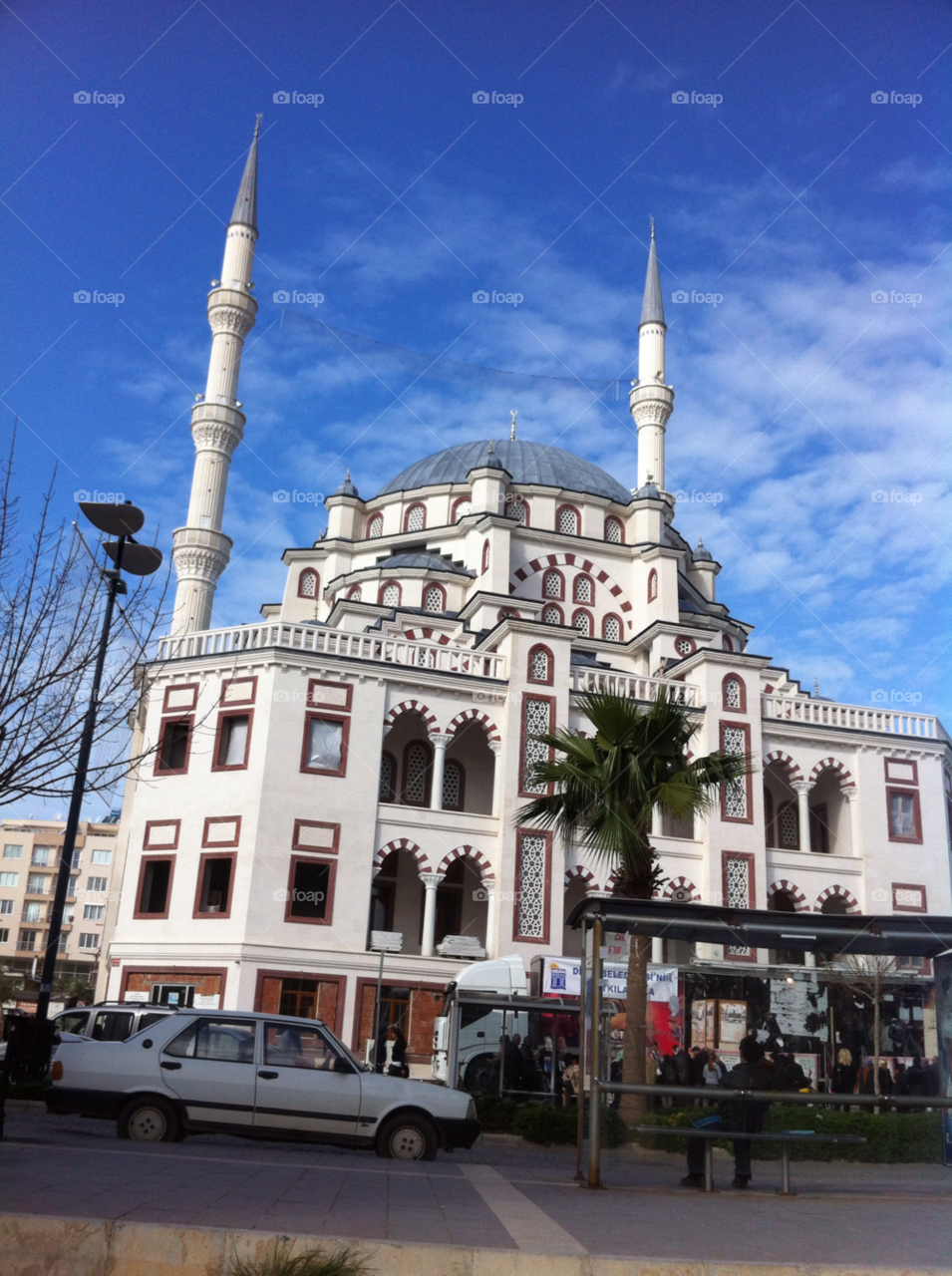 cloud blue sky mosque centre by bek