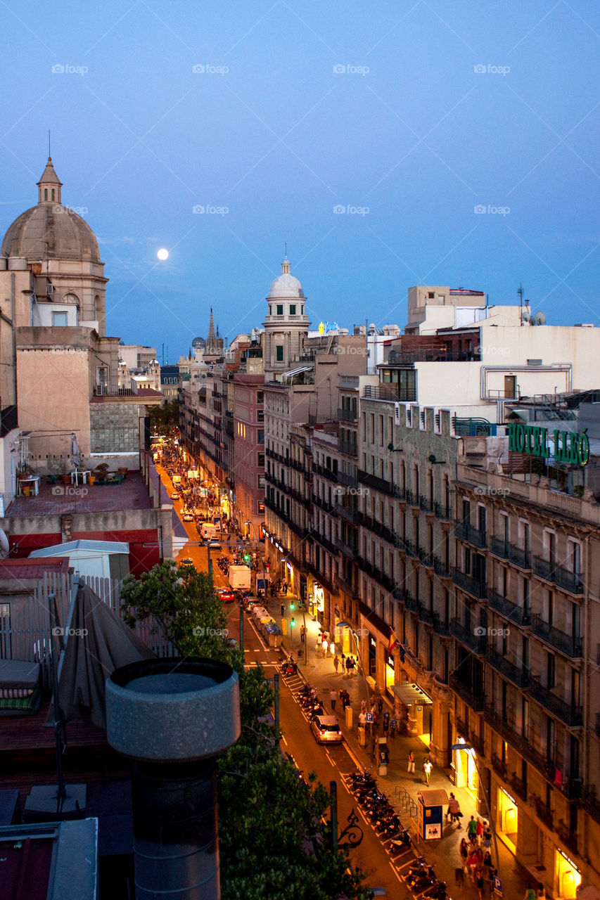 High angle view of barcelona at night