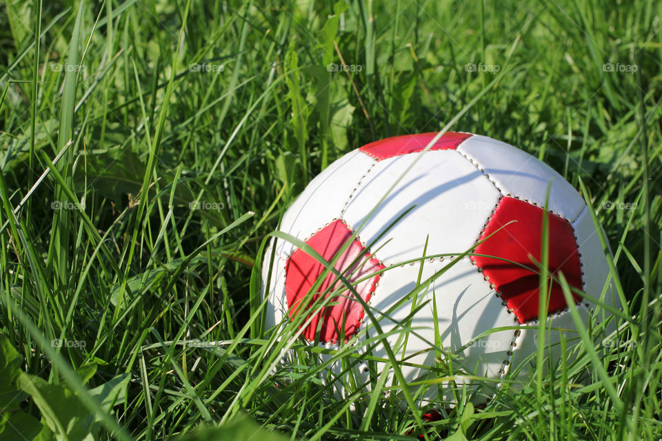 Ball, soccer ball, football, sport, game, inventory, sports equipment, sports items, ball in grass, field, soccer field, grass