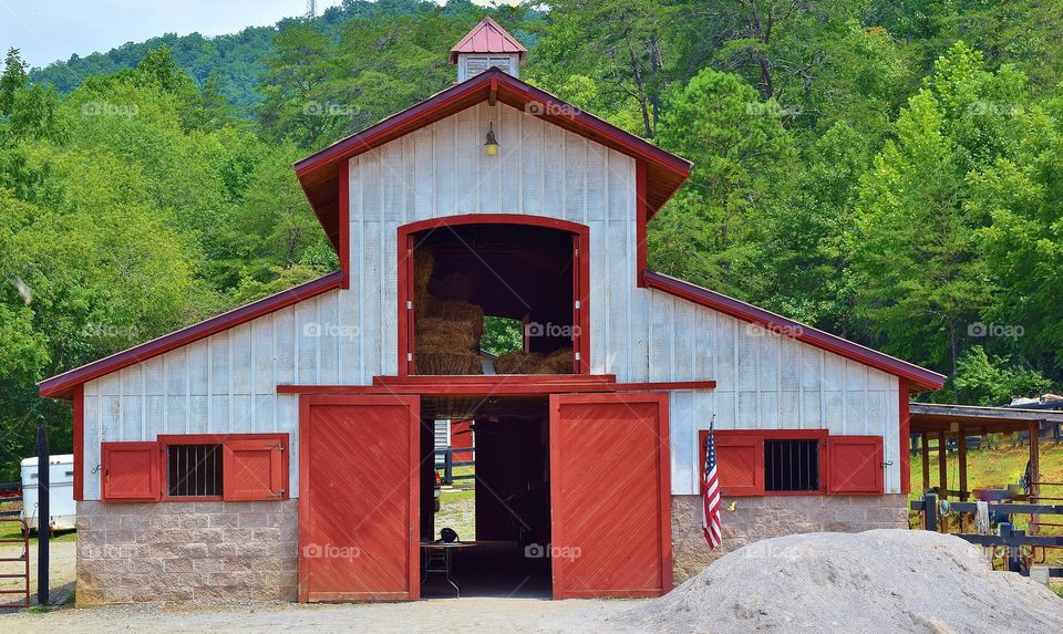 Gray Barn with Red Doors