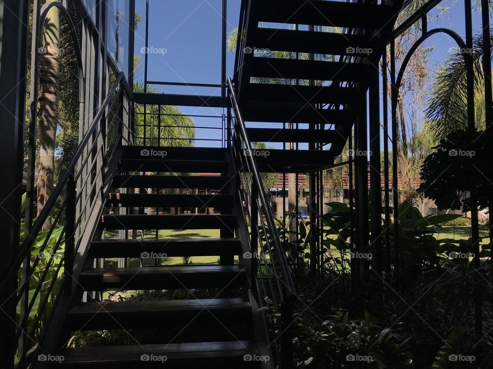 Sky, light, stair and architecture.