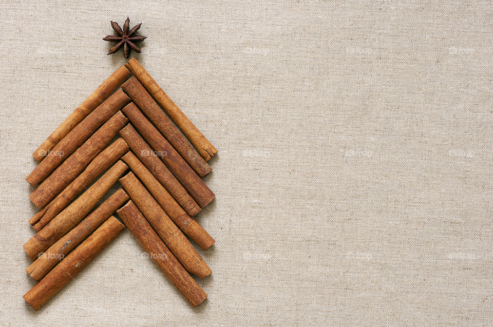 Christmas tree made of cinnamon sticks