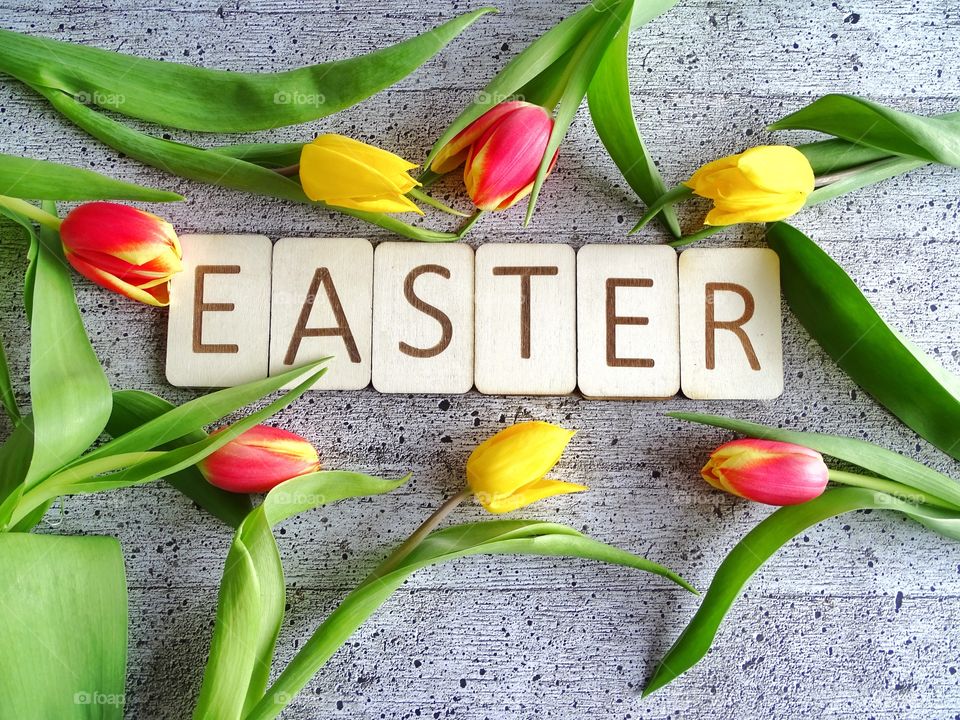 Easter spelled out on wooden letters