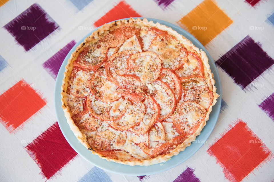 Tomato tart on table