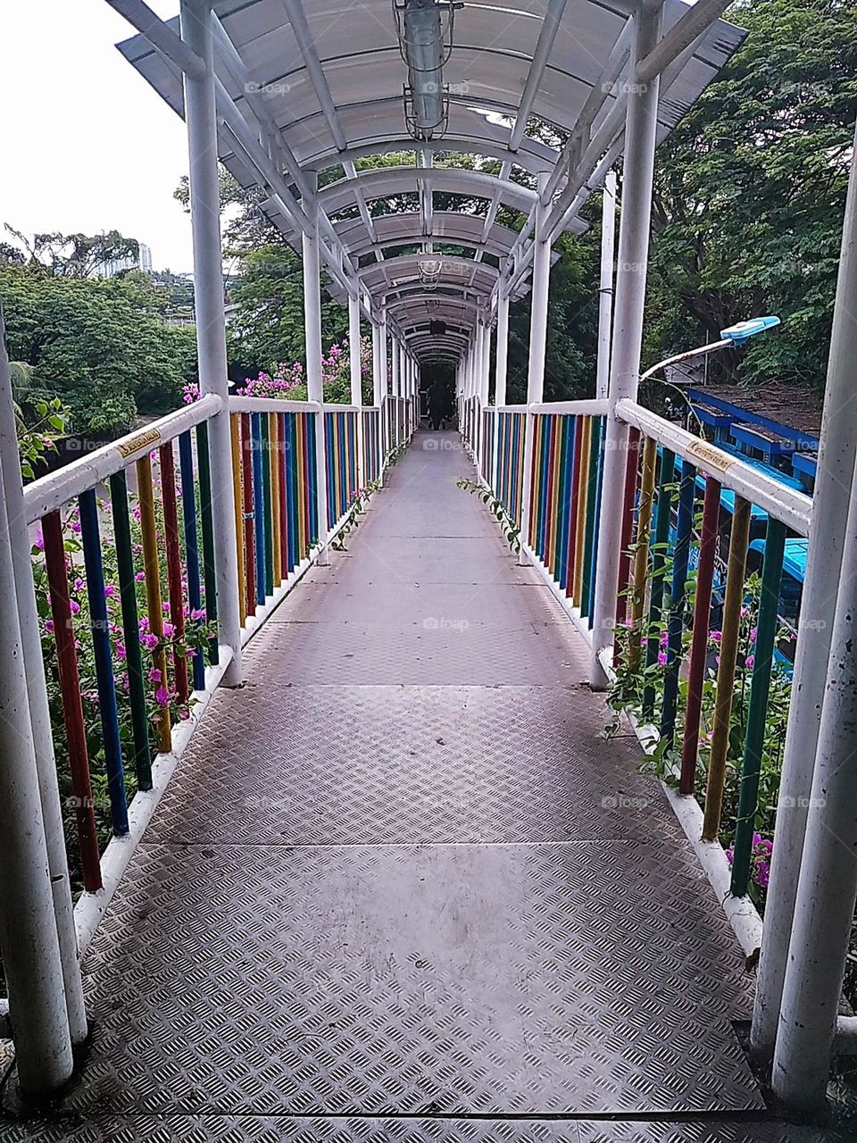 Colorful long iron bridge
