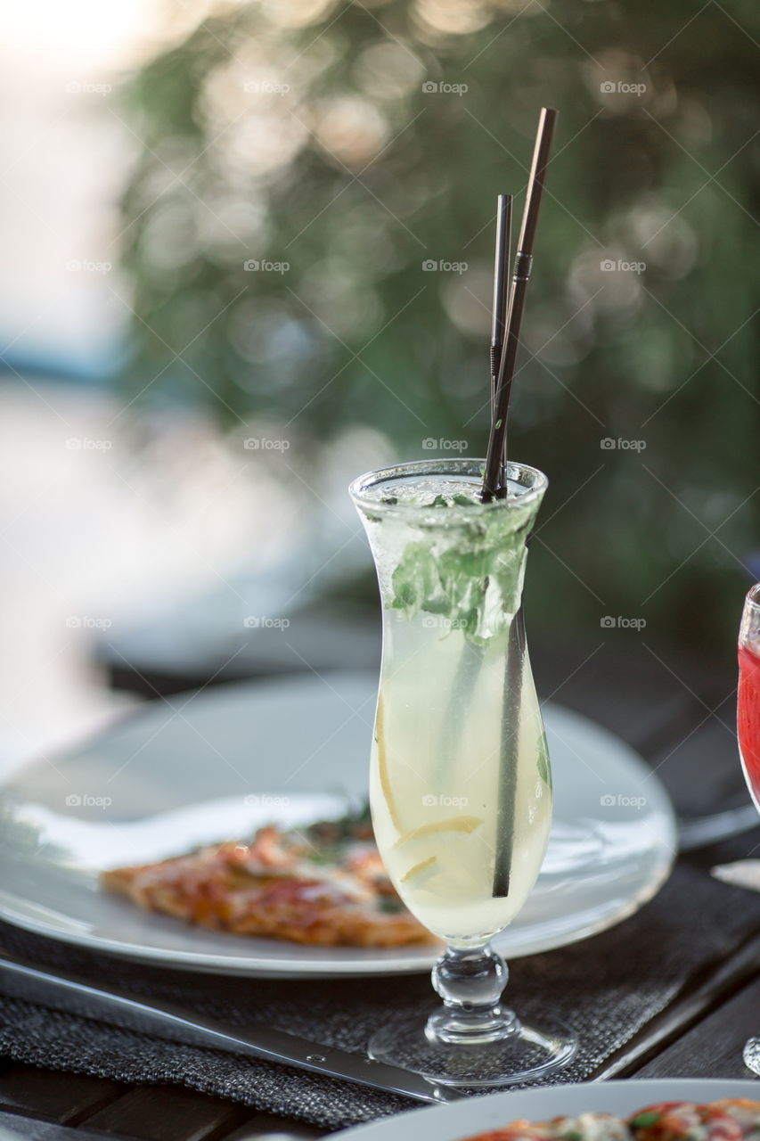 Nonalcoholic cocktail in outdoor cafe