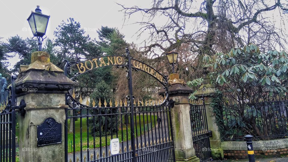 The entrance to the Botanic gardens in Belfast