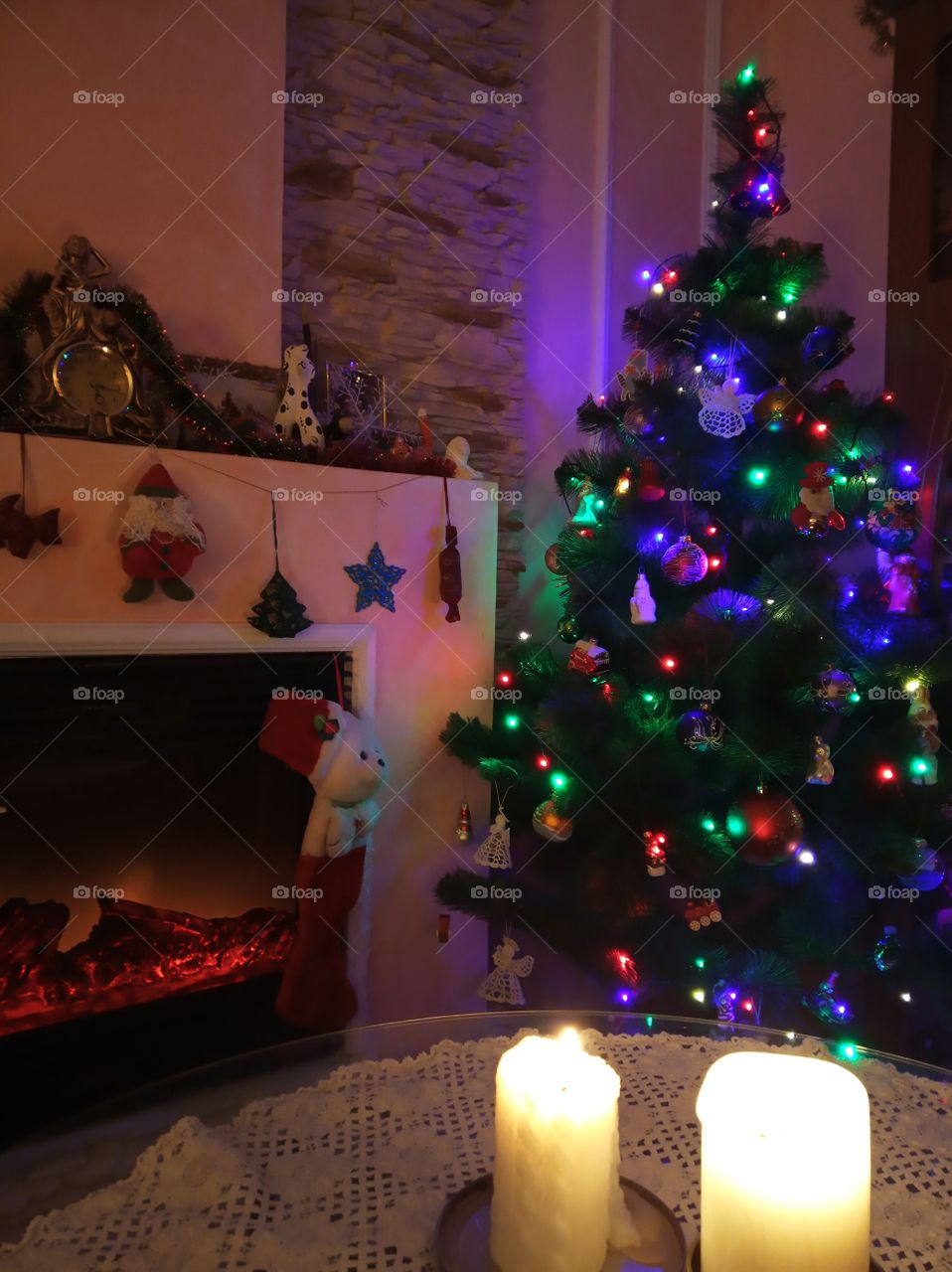 Elements of December. Fireplace. tree. good New Year spirit. Christmas spirit. holiday. mood.